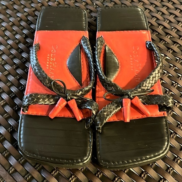 Cole Haan Resort Black and Red Rectangular Slide Sandals Women's Size 8 - Picture 1 of 12